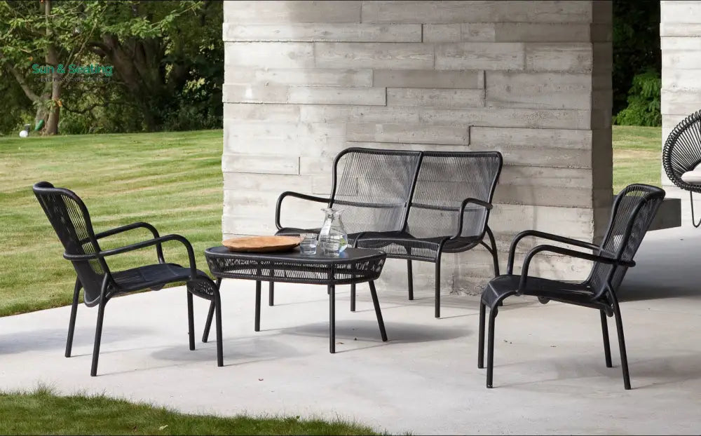 Oliver Outdoor Sofa Set 2 Seater 2 Single seater and 1 Center Table Set (Black) Braided &amp; Rope Sofa Sets