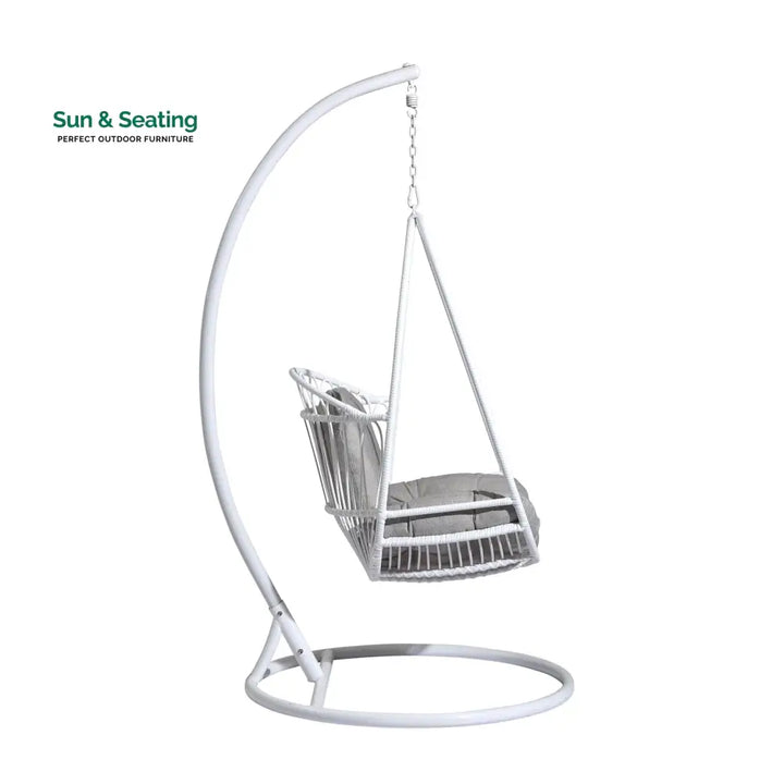 Olivia Single Seater Hanging Swing With Stand For Balcony Garden (White) Swings