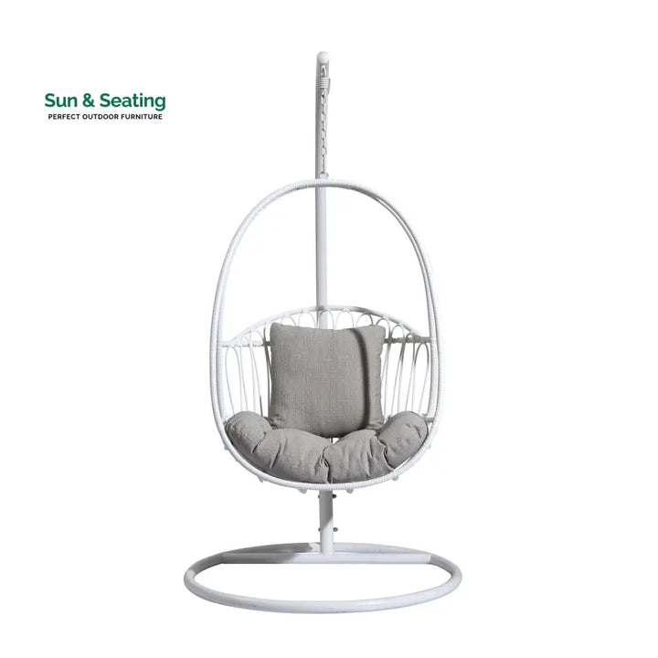 Olivia Single Seater Hanging Swing With Stand For Balcony Garden (White) Swings
