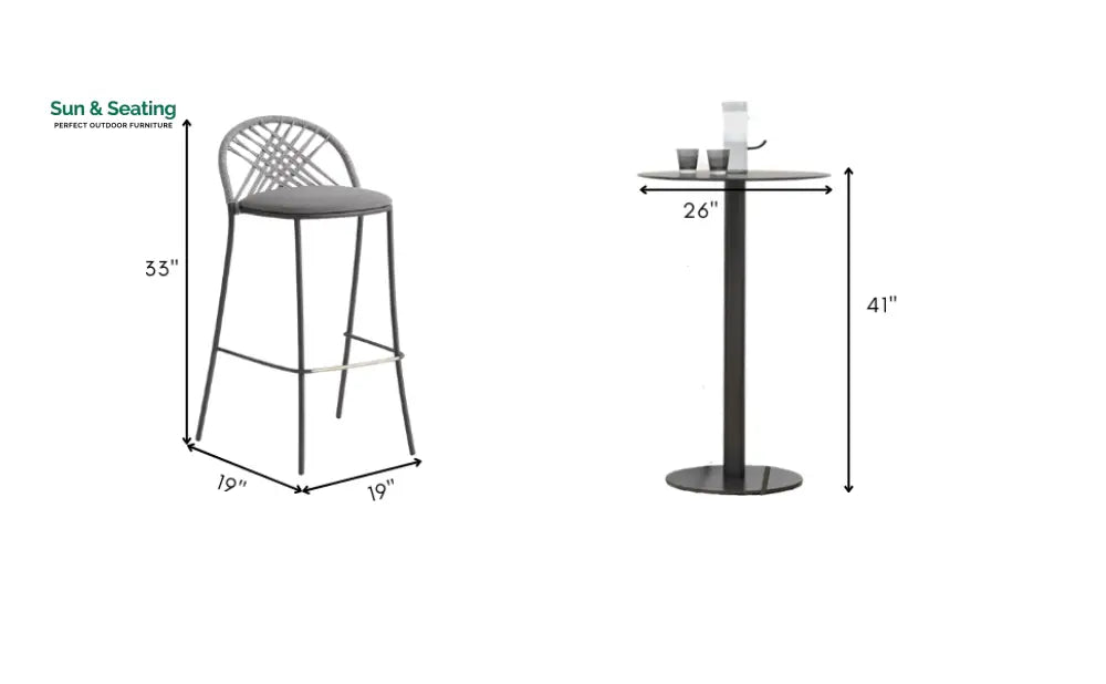 Olivie Outdoor Patio Bar Set 2 Chairs and 1 Table Set (Grey) Braided &amp; Rope Bar Sets