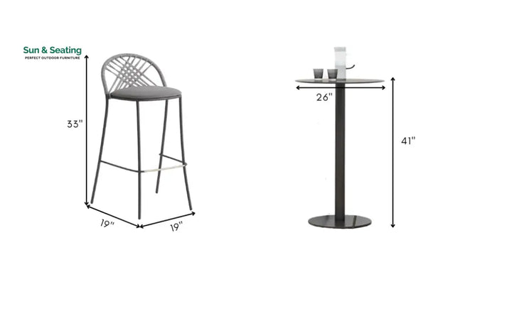 Olivie Outdoor Patio Bar Set 2 Chairs and 1 Table Set (Grey) Braided &amp; Rope Bar Sets