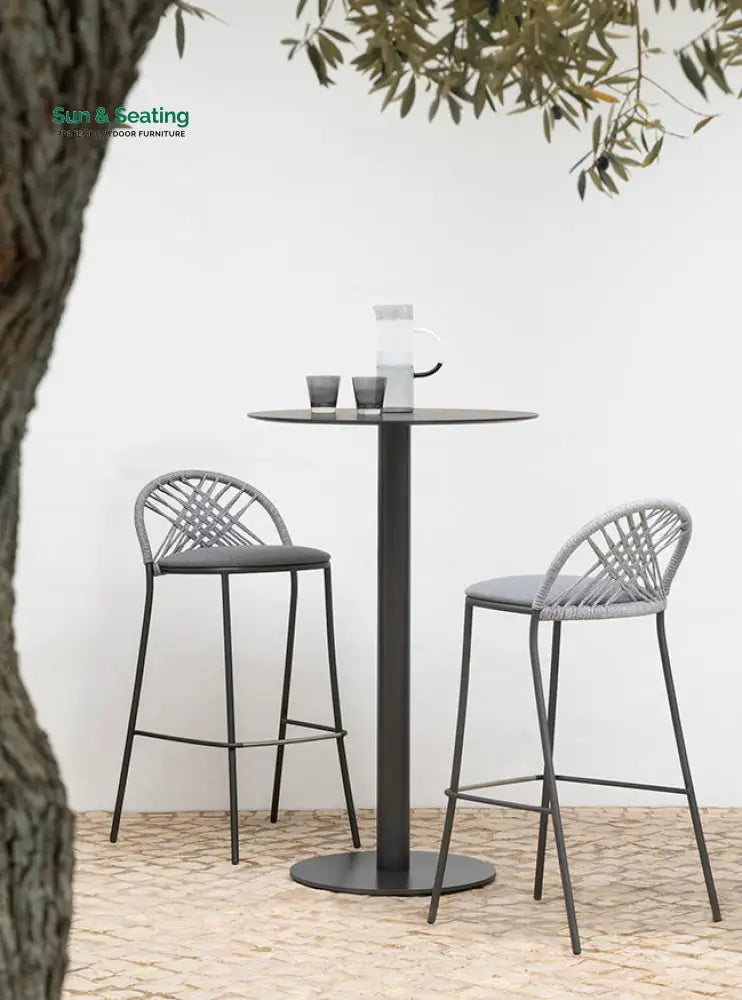 Olivie Outdoor Patio Bar Set 2 Chairs and 1 Table Set (Grey) Braided & Rope Bar Sets