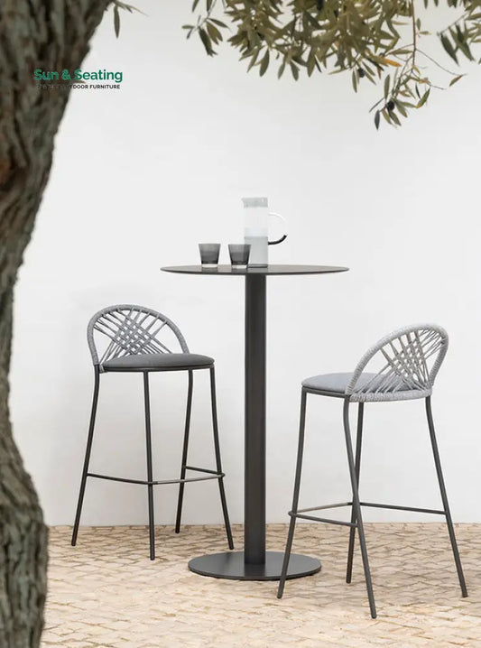 Olivie Outdoor Patio Bar Set 2 Chairs and 1 Table Set (Grey) Braided & Rope Bar Sets