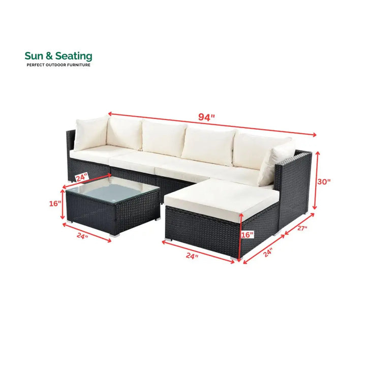 Ollie Outdoor Patio Sofa Set 4 Seater and 1 Table With 1 Ottoman Set (Black + Cream) Sofa Sets
