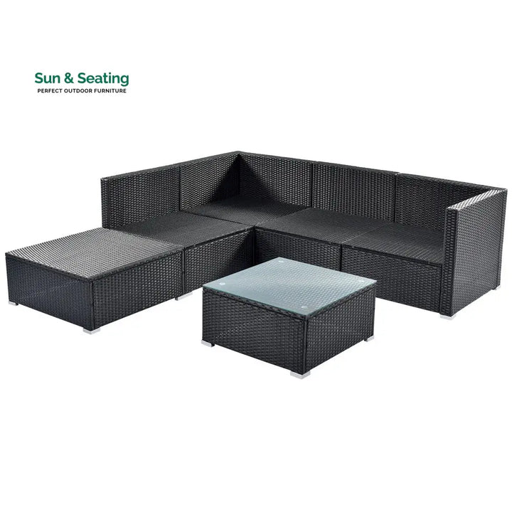 Ollie Outdoor Patio Sofa Set 4 Seater and 1 Table With 1 Ottoman Set (Black + Cream) Sofa Sets