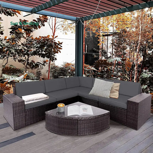 Omehia Outdoor Garden Balcony Sofa Set 5 Seater and 1 Center Table Set (Grey) Sofa Sets