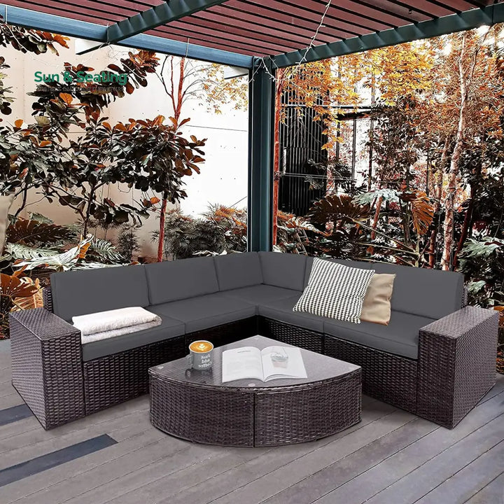 Omehia Outdoor Garden Balcony Sofa Set 5 Seater and 1 Center Table Set (Grey) Sofa Sets