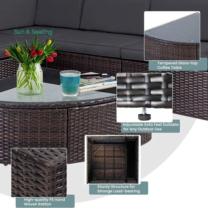 Omehia Outdoor Garden Balcony Sofa Set 5 Seater and 1 Center Table Set (Grey) Sofa Sets