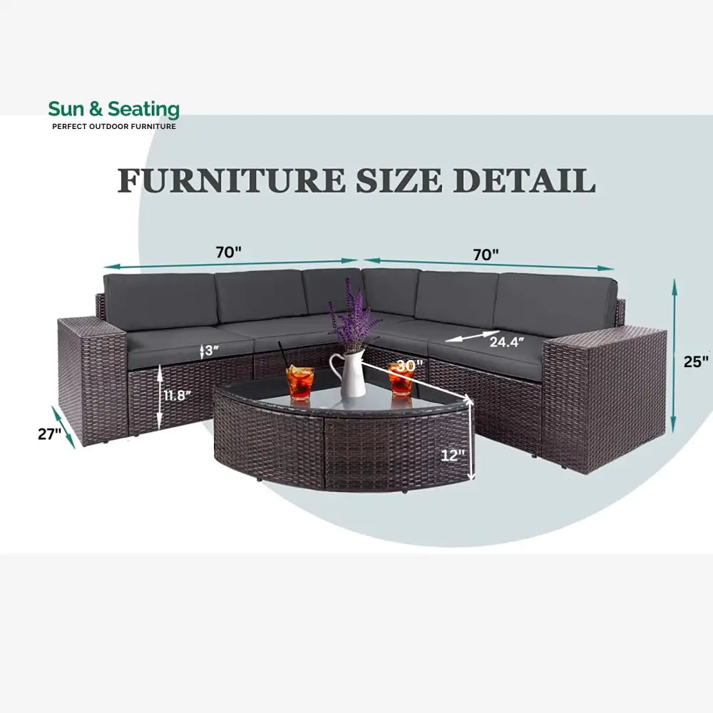 Omehia Outdoor Garden Balcony Sofa Set 5 Seater and 1 Center Table Set (Grey) Sofa Sets