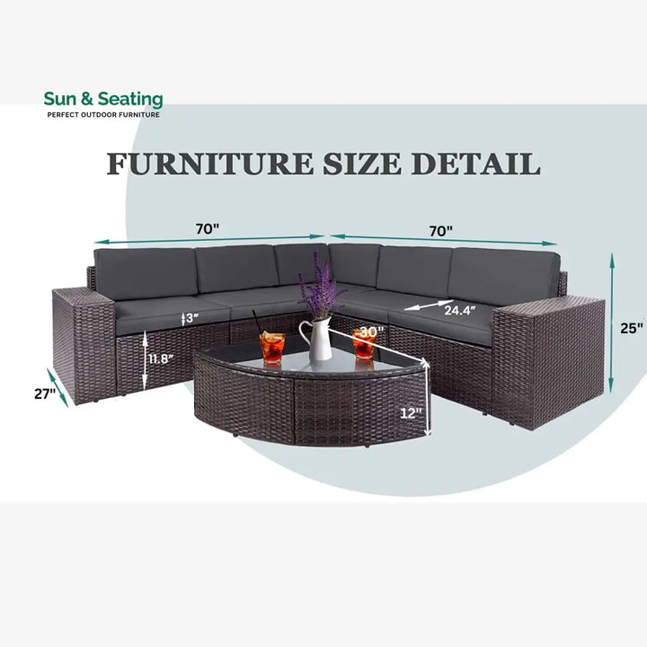 Omehia Outdoor Garden Balcony Sofa Set 5 Seater and 1 Center Table Set (Grey) Sofa Sets