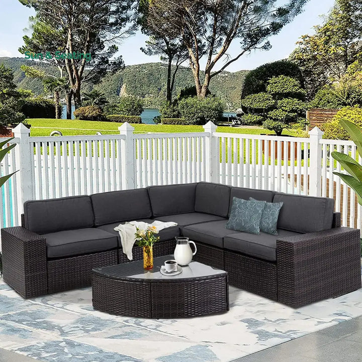 Omehia Outdoor Garden Balcony Sofa Set 5 Seater and 1 Center Table Set (Grey) Sofa Sets