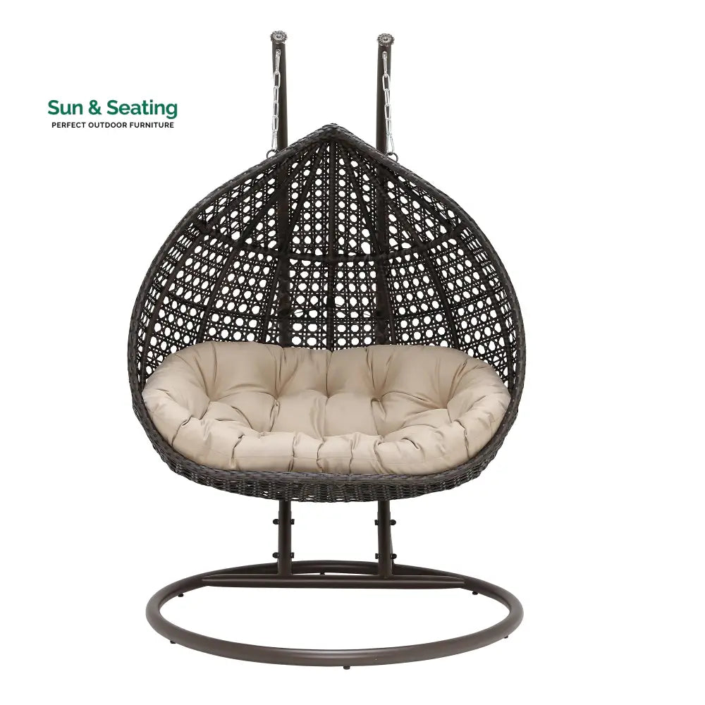 Onio Double Seater Hanging Swing With Stand For Balcony Garden Swing (Dark Brown) Swings