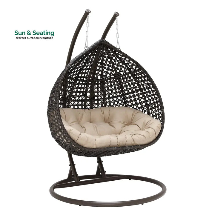 Onio Double Seater Hanging Swing With Stand For Balcony Garden Swing (Dark Brown) Swings