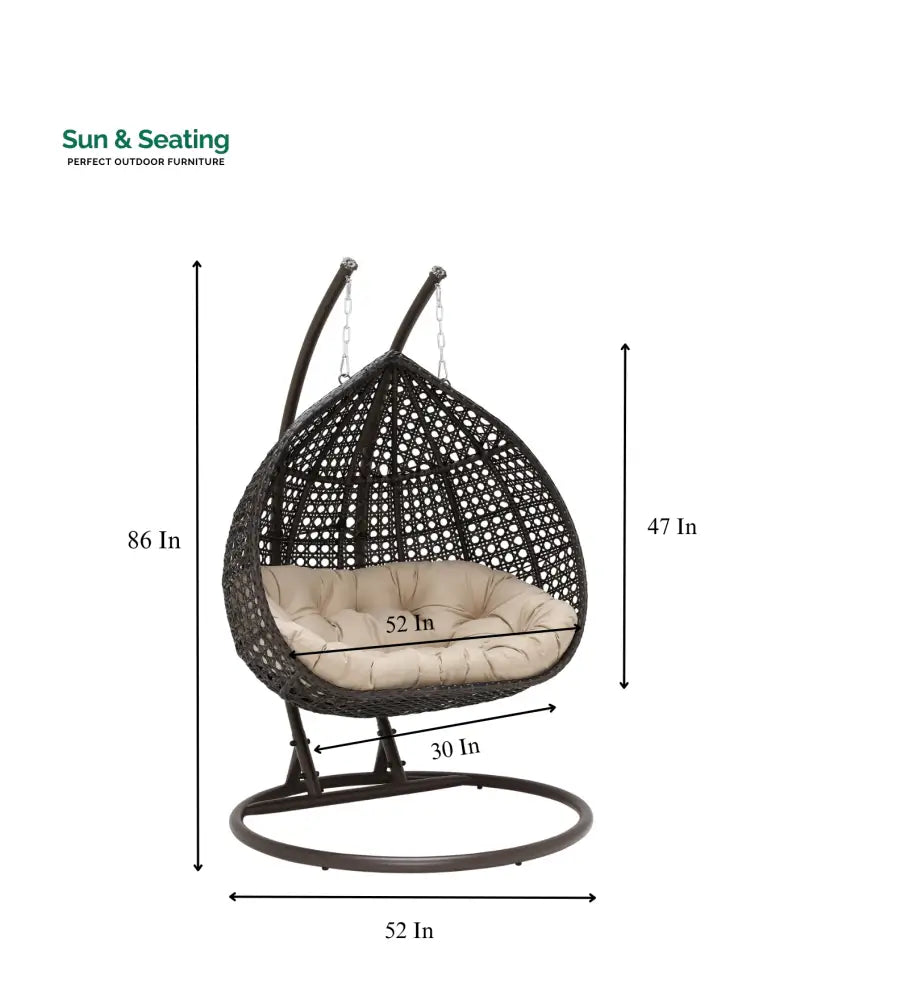 Onio Double Seater Hanging Swing With Stand For Balcony Garden Swing (Dark Brown) Swings
