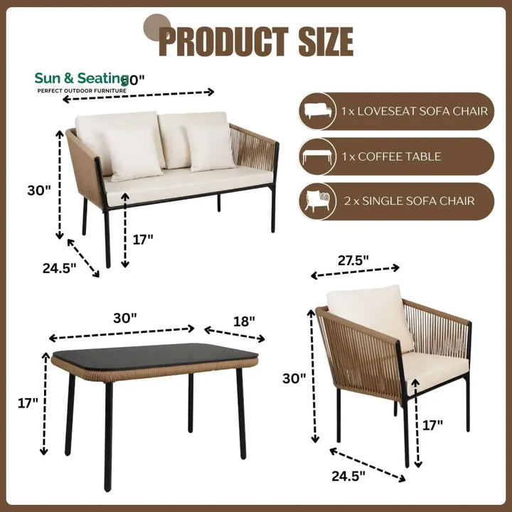 Oorja Outdoor 4 Seater Rope Sofa Set Sofa Set