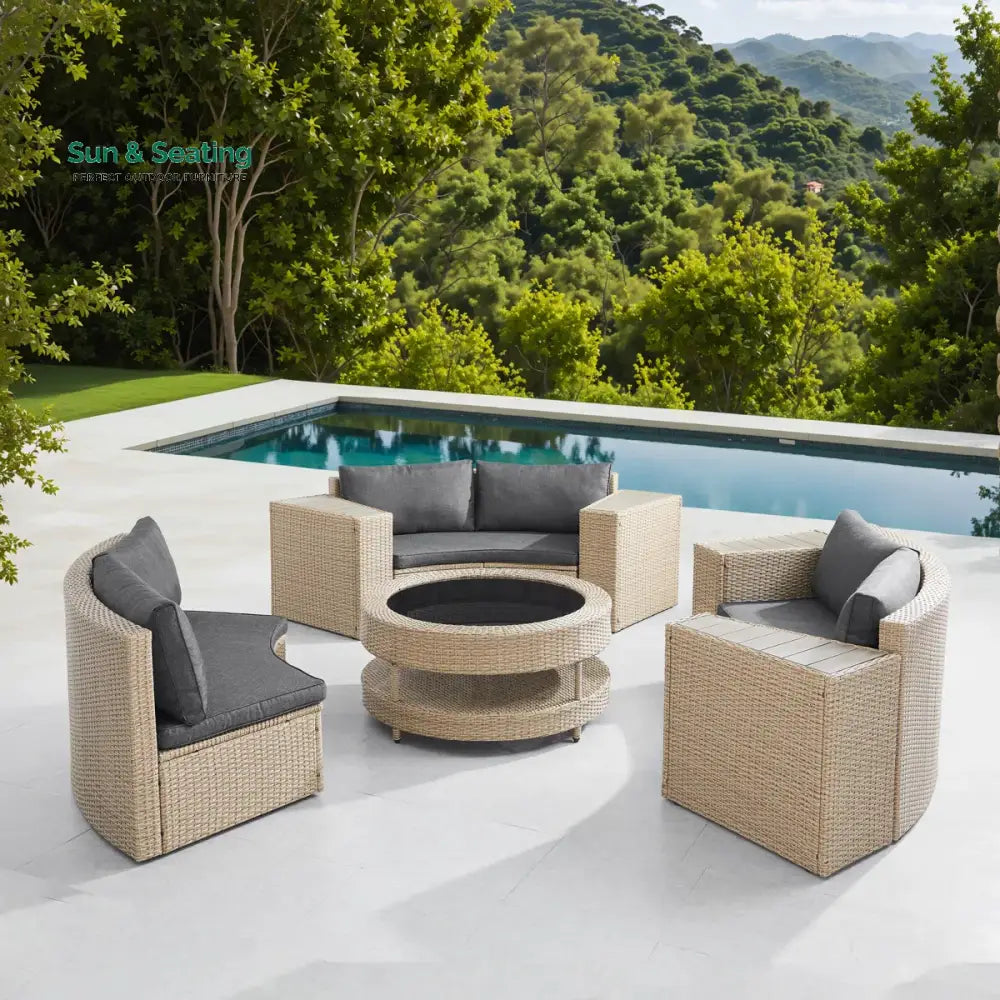 Orca Outdoor Patio Sofa Set 6 seater and 1 Center Table (Light brown) Sofa Sets