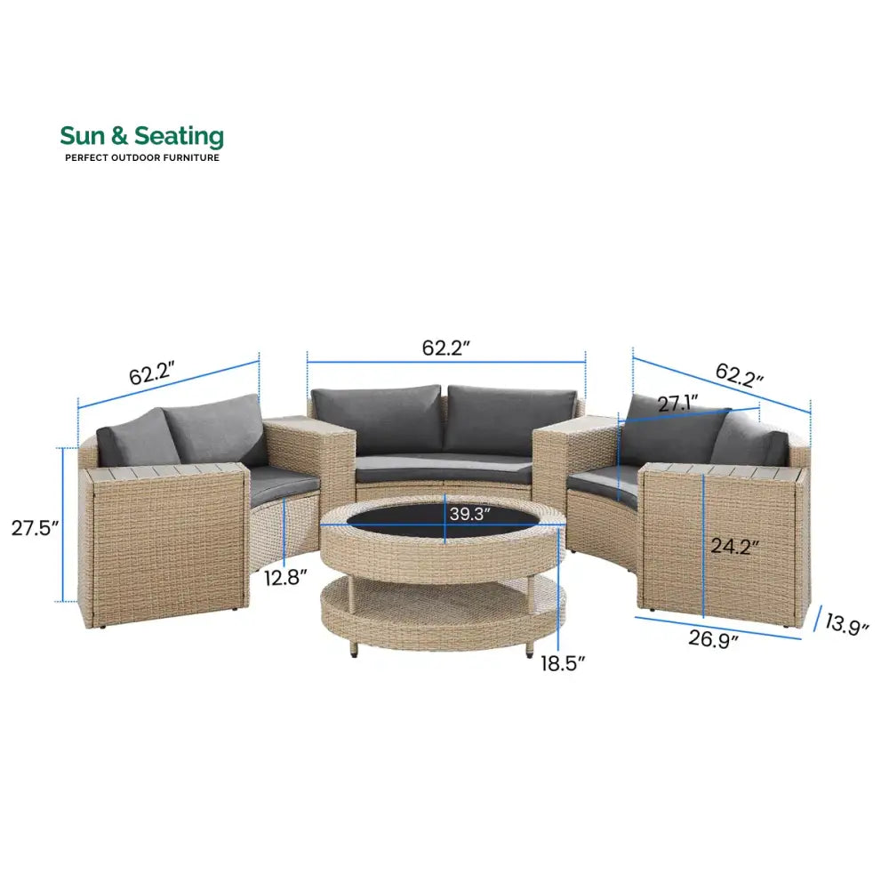 Orca Outdoor Patio Sofa Set 6 seater and 1 Center Table (Light brown) Sofa Sets