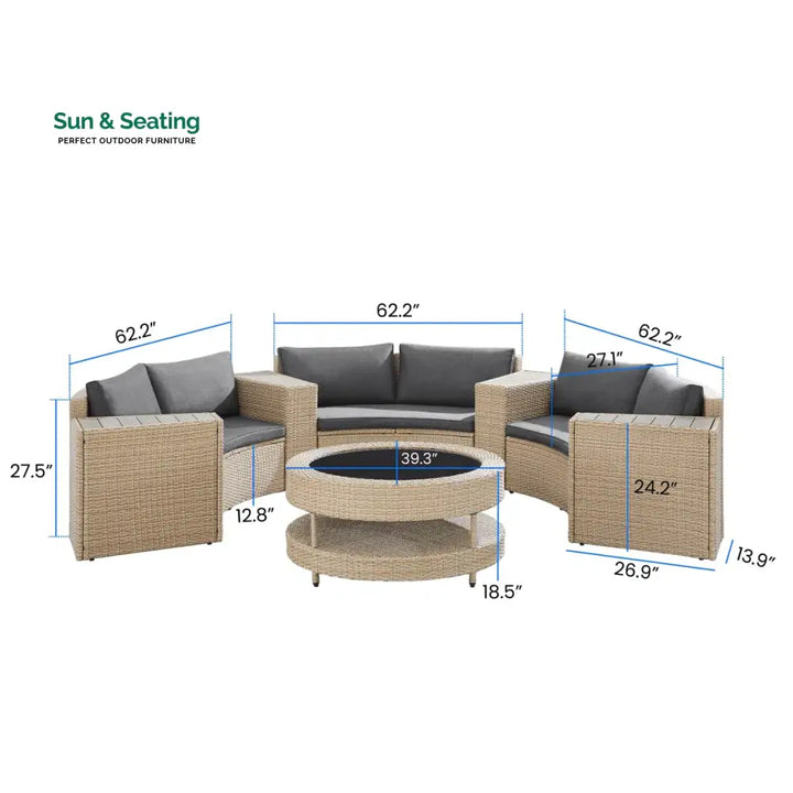 Orca Outdoor Patio Sofa Set 6 seater and 1 Center Table (Light brown) Sofa Sets