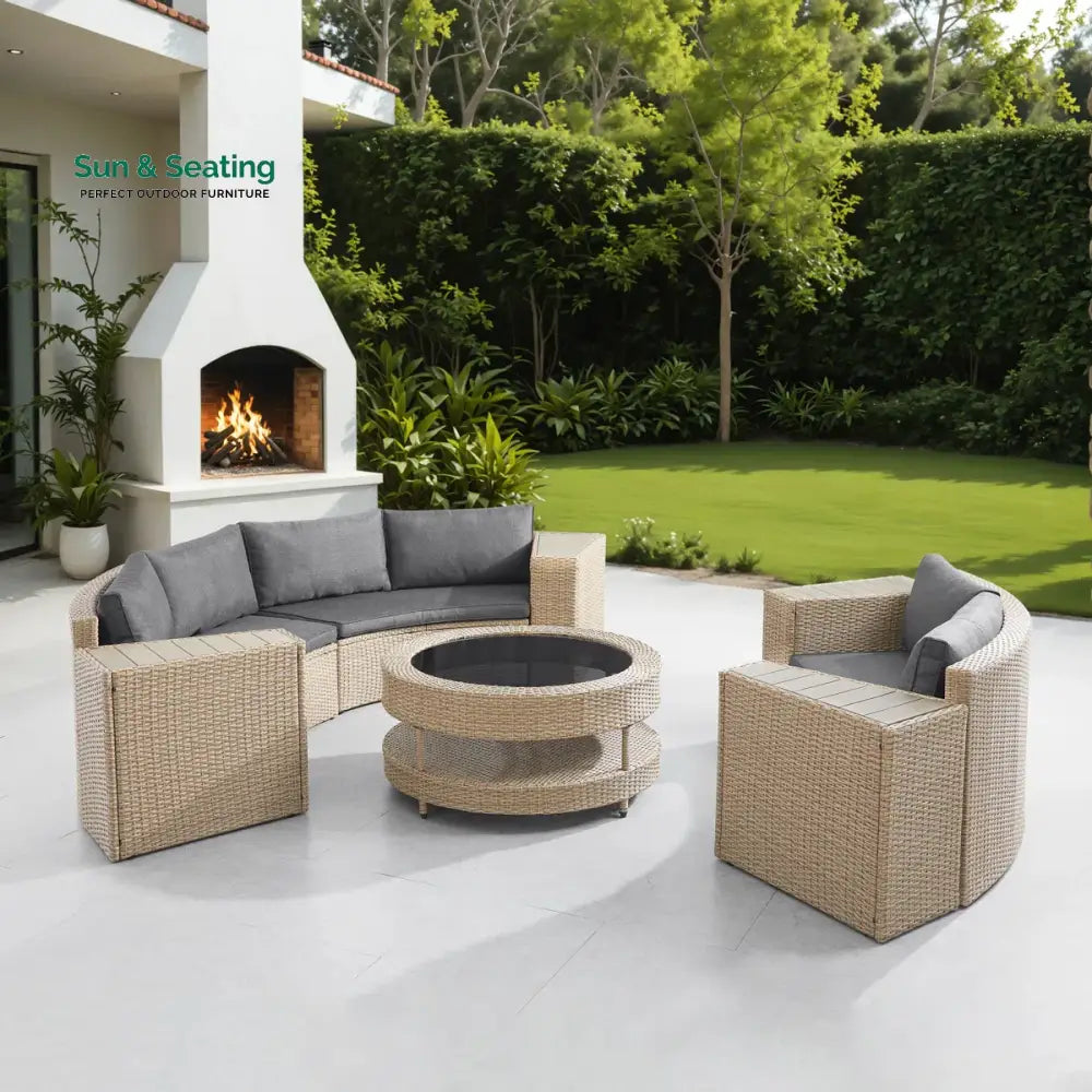 Orca Outdoor Patio Sofa Set 6 seater and 1 Center Table (Light brown) Sofa Sets
