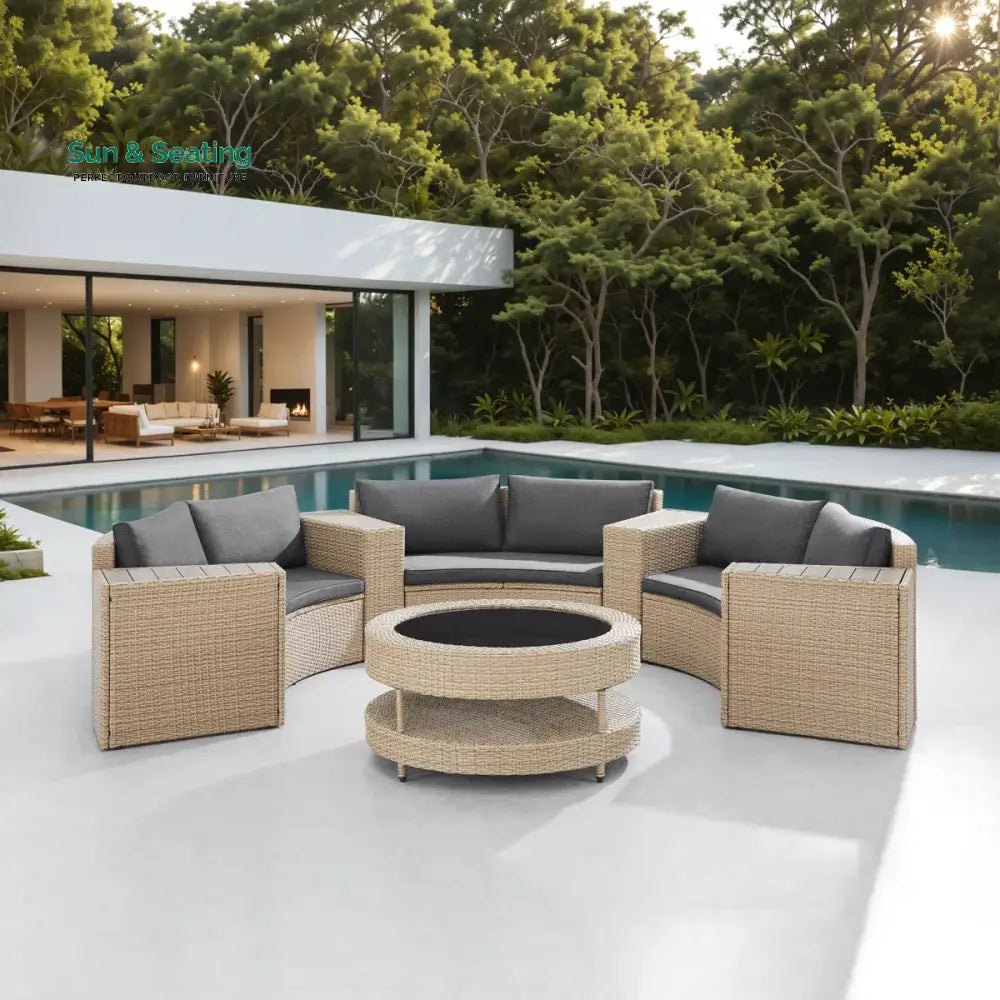 Orca Outdoor Patio Sofa Set 6 seater and 1 Center Table (Light brown) Sofa Sets