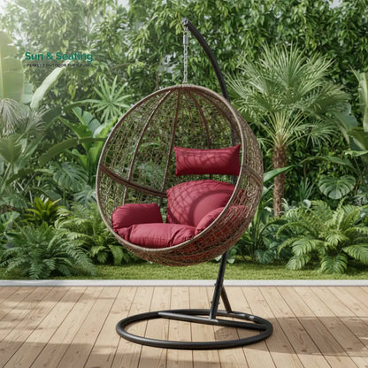 Orsino Single Seater Hanging Swing With Stand For Balcony Garden Swing (Light Brown) Swings