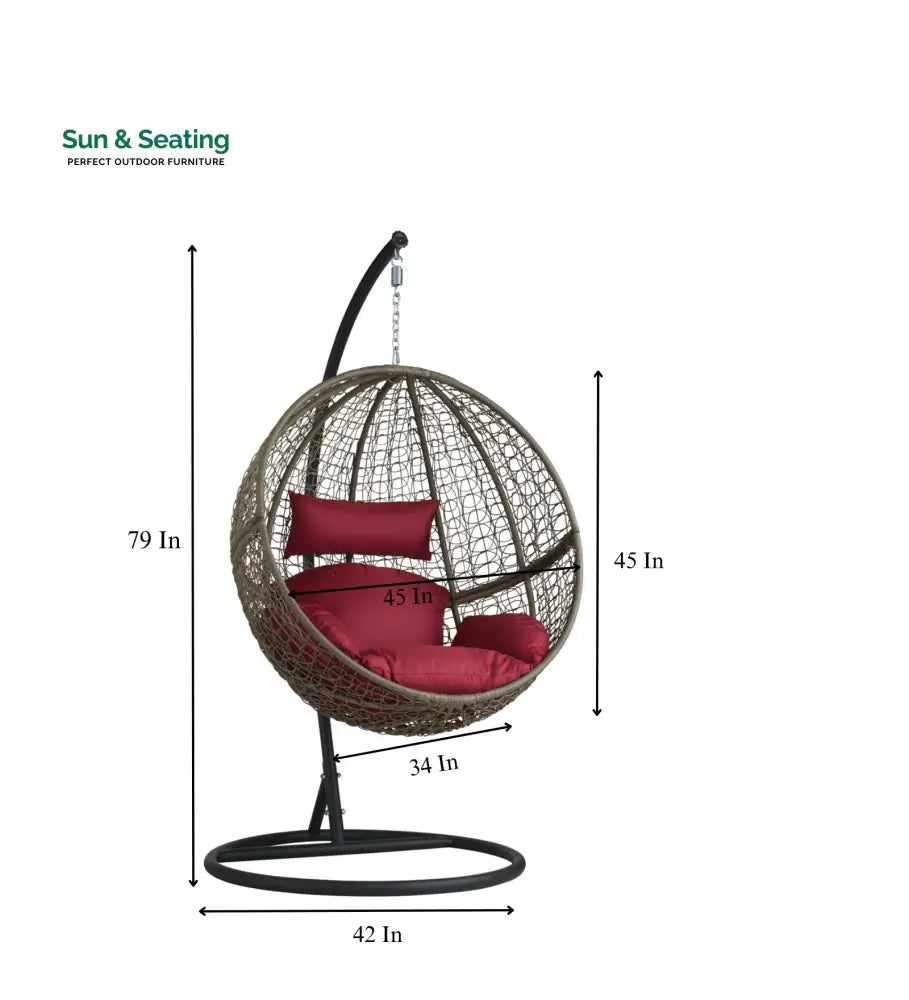 Orsino Single Seater Hanging Swing With Stand For Balcony Garden Swing (Light Brown) Swings