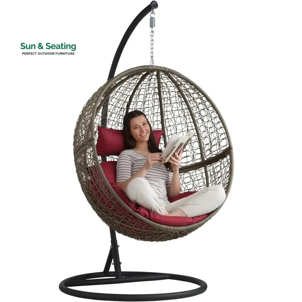 Orsino Single Seater Hanging Swing With Stand For Balcony Garden Swing (Light Brown) Swings