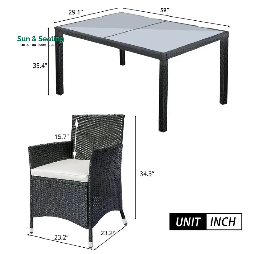 Orso Outdoor Patio Dining Set 6 Chairs and 1 Table (Black) Dining sets