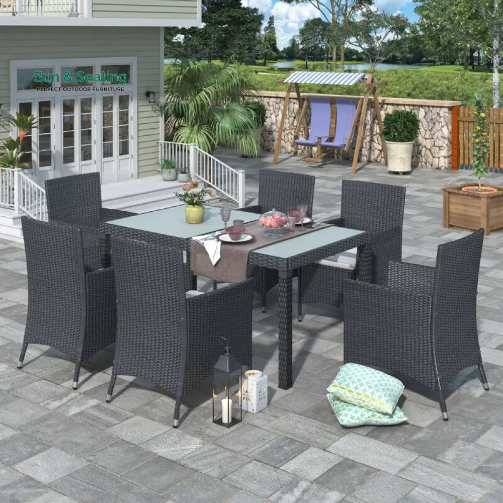 Orso Outdoor Patio Dining Set 6 Chairs and 1 Table (Black) Dining sets