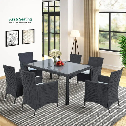 Orso Outdoor Patio Dining Set 6 Chairs and 1 Table (Black) Dining sets