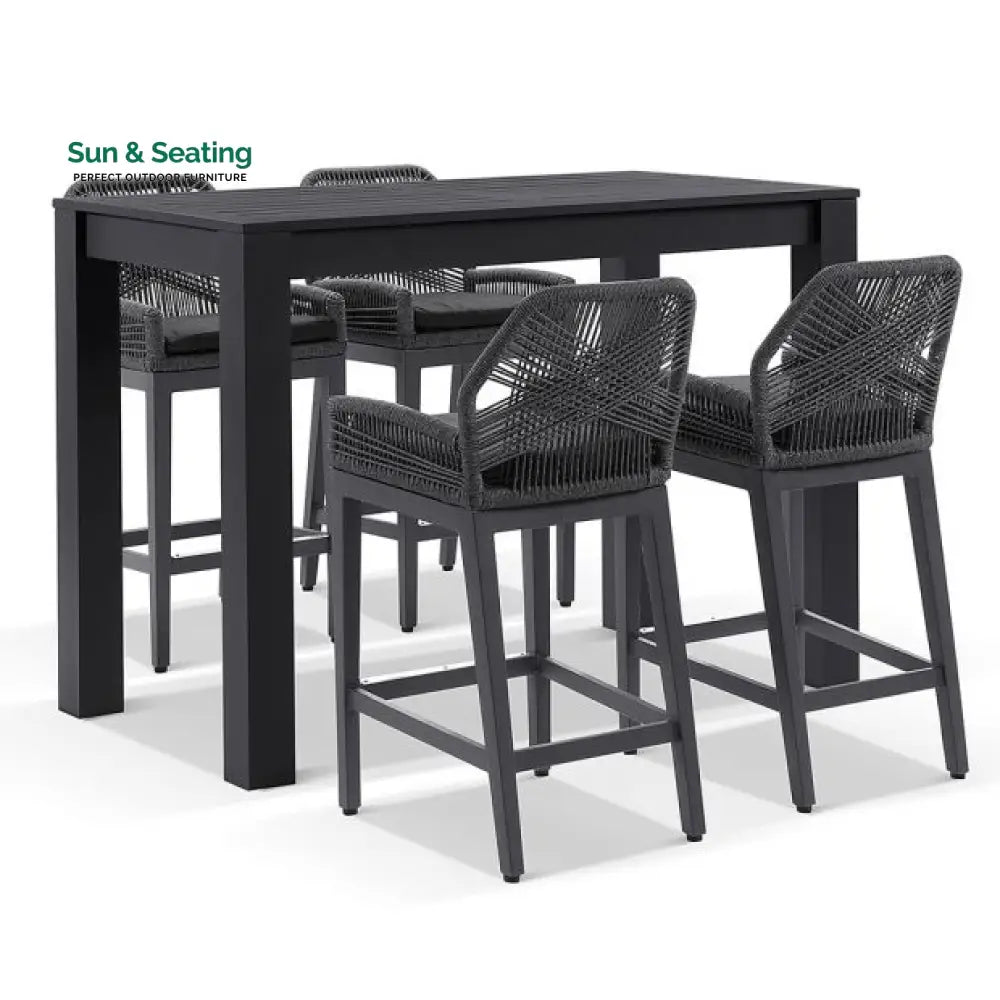 Oscuro Outdoor Patio Bar Sets 4 Chairs and 1 Table Braided &amp; Rope Black Bar Sets