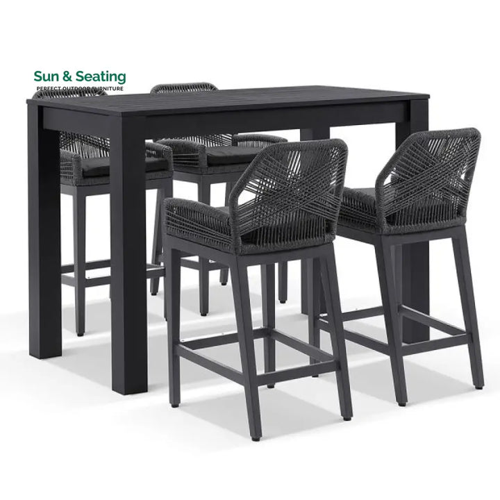 Oscuro Outdoor Patio Bar Sets 4 Chairs and 1 Table Braided &amp; Rope Black Bar Sets