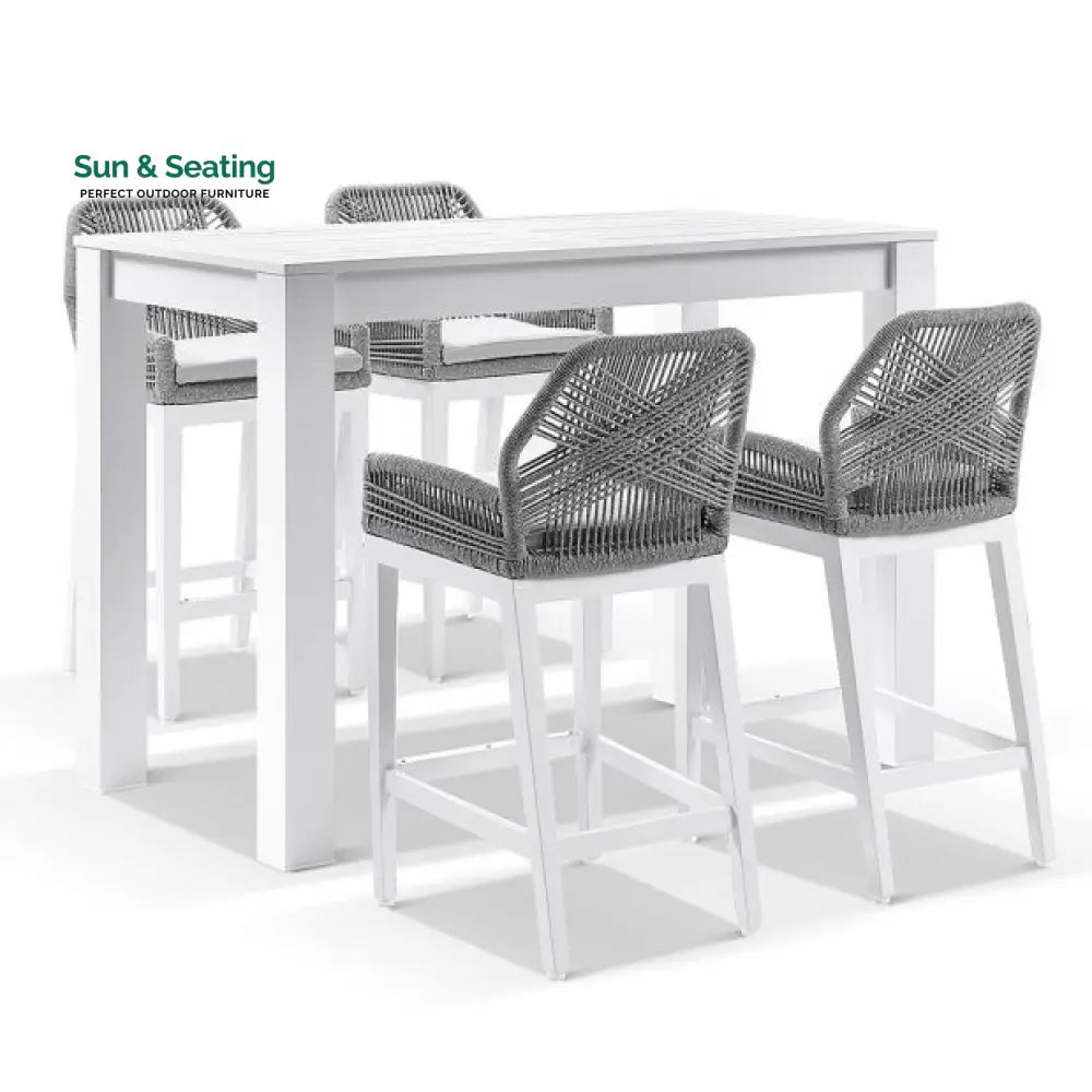 Oscuro Outdoor Patio Bar Sets 4 Chairs and 1 Table Braided &amp; Rope Grey Bar Sets