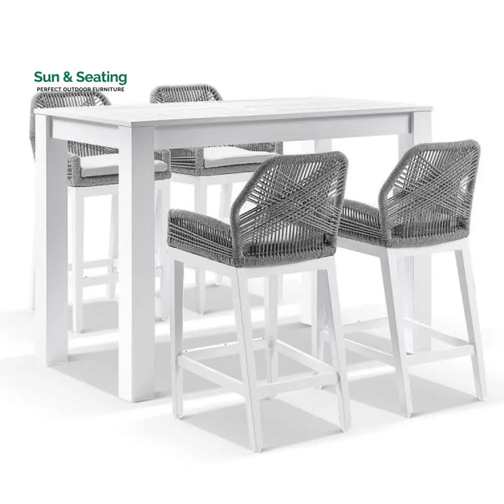 Oscuro Outdoor Patio Bar Sets 4 Chairs and 1 Table Braided &amp; Rope Grey Bar Sets