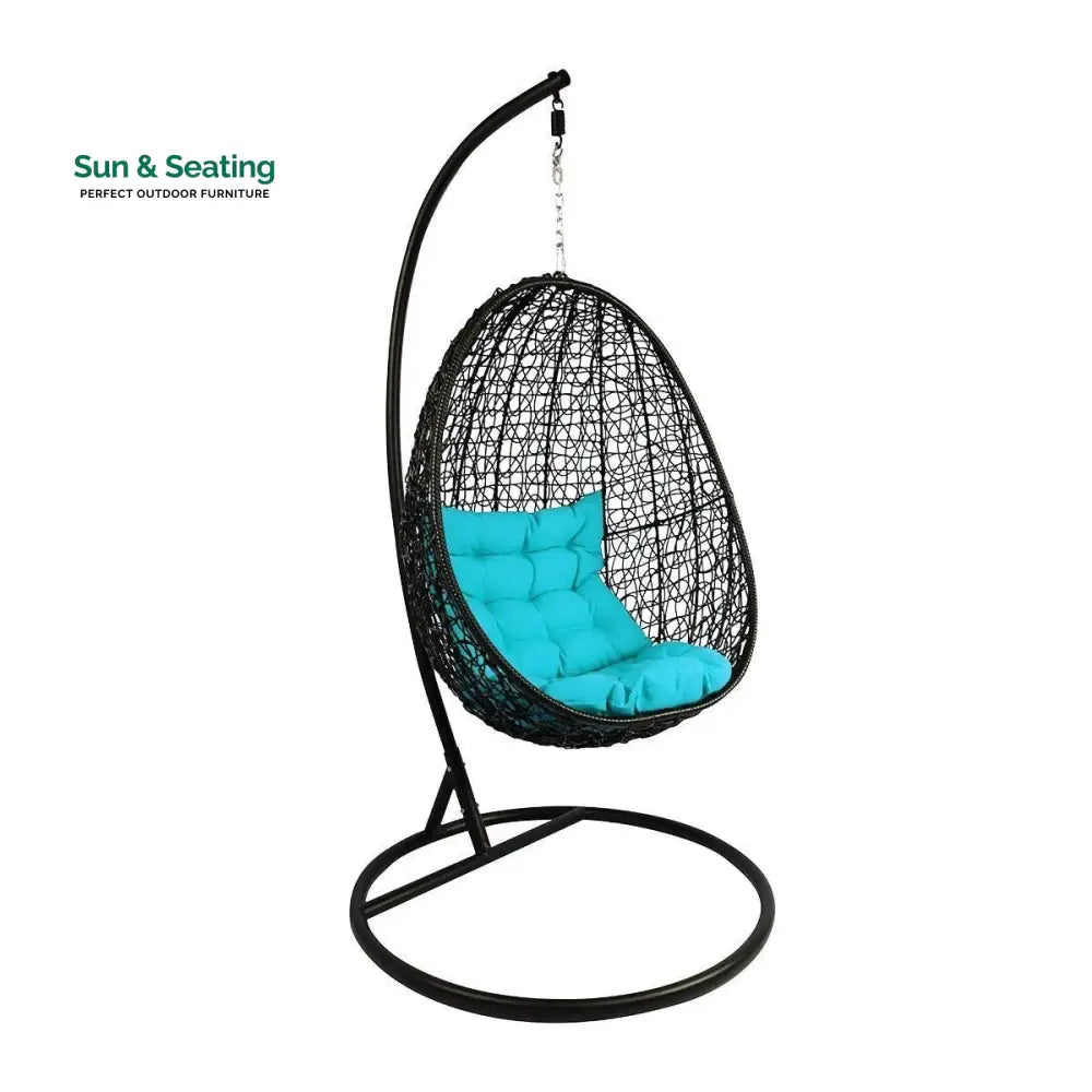 Oscuro Single Seater Hanging Swing With Stand For Balcony Garden Swing (Black) Light Blue Swings