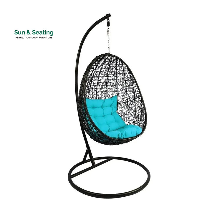 Oscuro Single Seater Hanging Swing With Stand For Balcony Garden Swing (Black) Light Blue Swings
