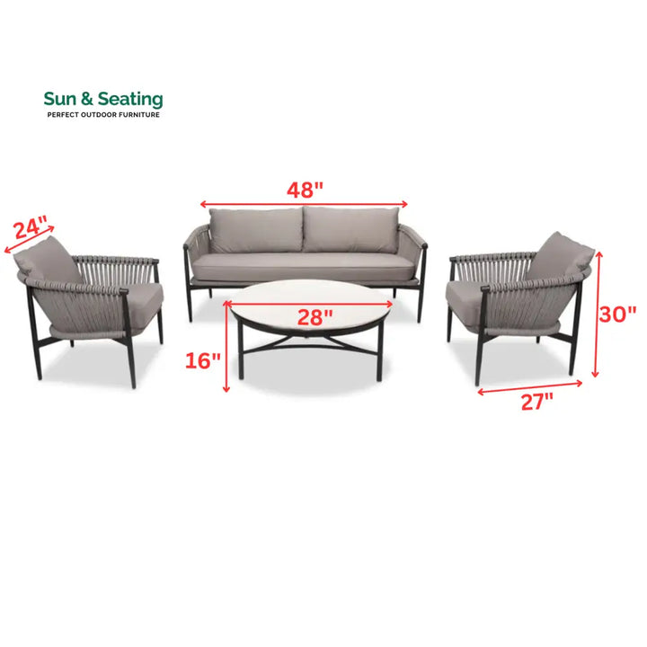 Ossani Outdoor Sofa Set 2 Seater 2 Single seater and 1 Center Table (Grey) Braided &amp; Rope Sofa Sets