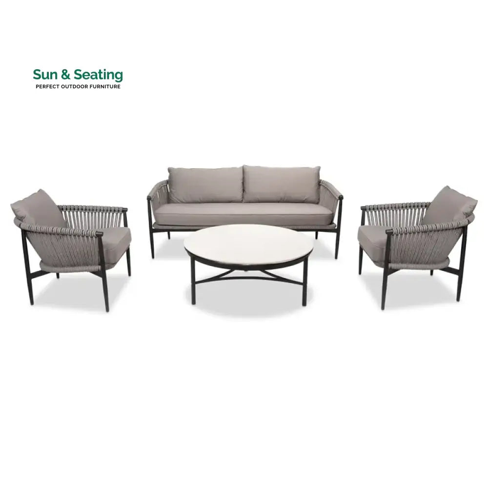 Ossani Outdoor Sofa Set 2 Seater 2 Single seater and 1 Center Table (Grey) Braided &amp; Rope Sofa Sets