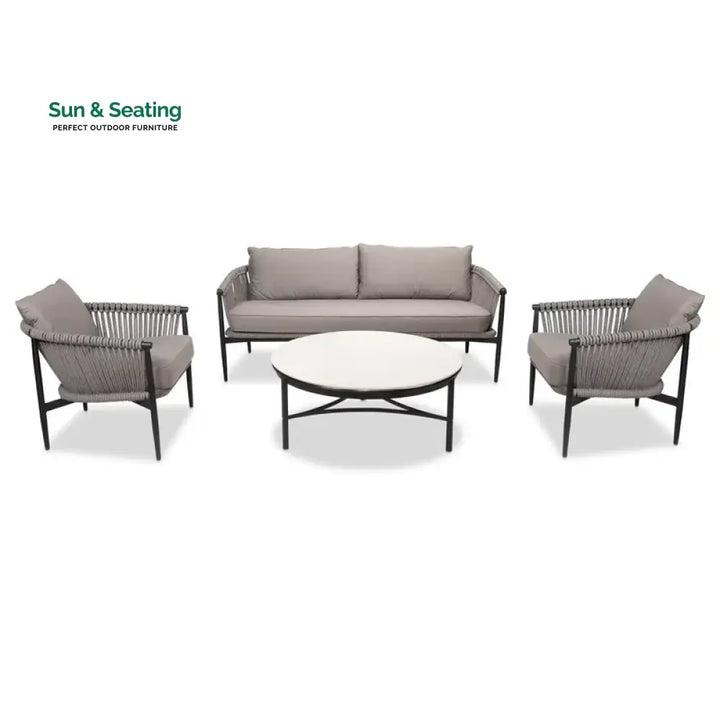 Ossani Outdoor Sofa Set 2 Seater 2 Single seater and 1 Center Table (Grey) Braided &amp; Rope Sofa Sets