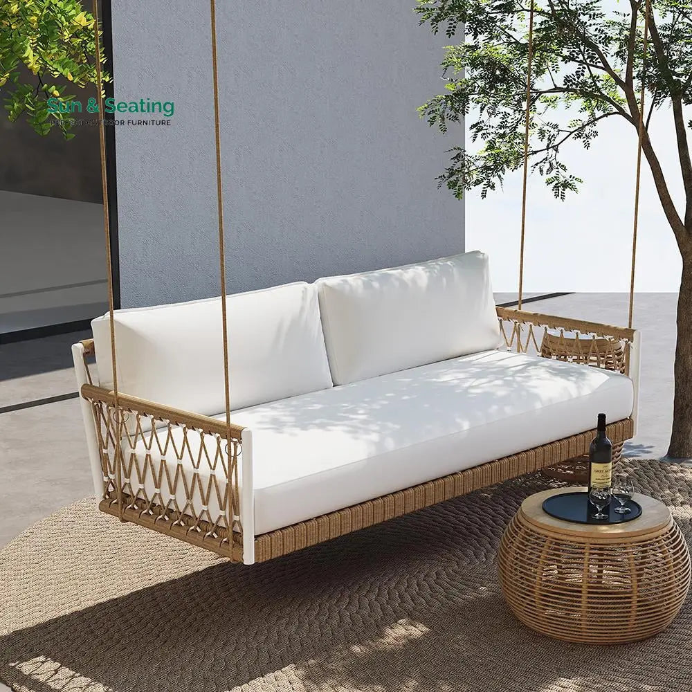 Otio Double Seater Hanging Swing Without Stand For Balcony Garden Swing (Tan + White) Braided &amp; Rope Swings