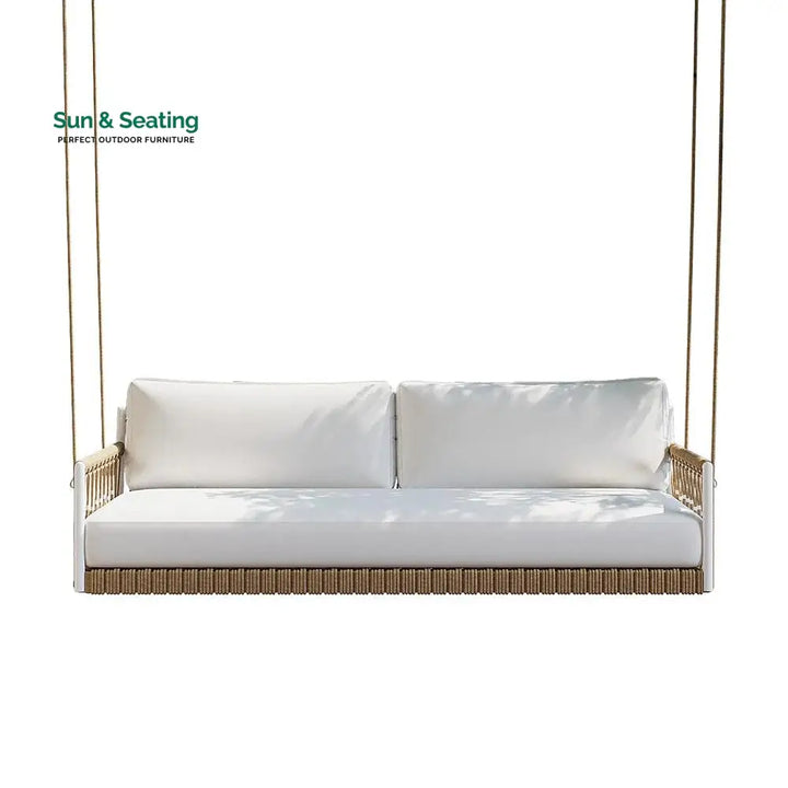 Otio Double Seater Hanging Swing Without Stand For Balcony Garden Swing (Tan + White) Braided &amp; Rope Swings