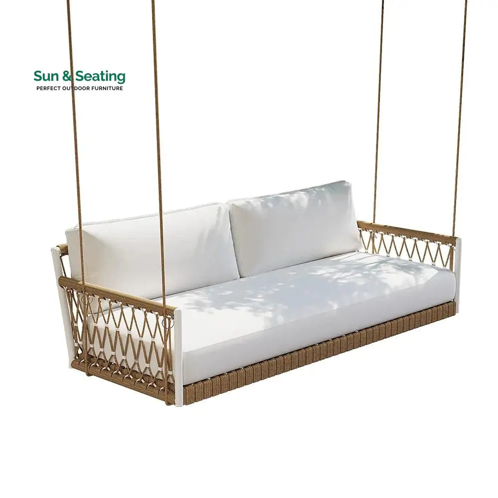Otio Double Seater Hanging Swing Without Stand For Balcony Garden Swing (Tan + White) Braided &amp; Rope Swings