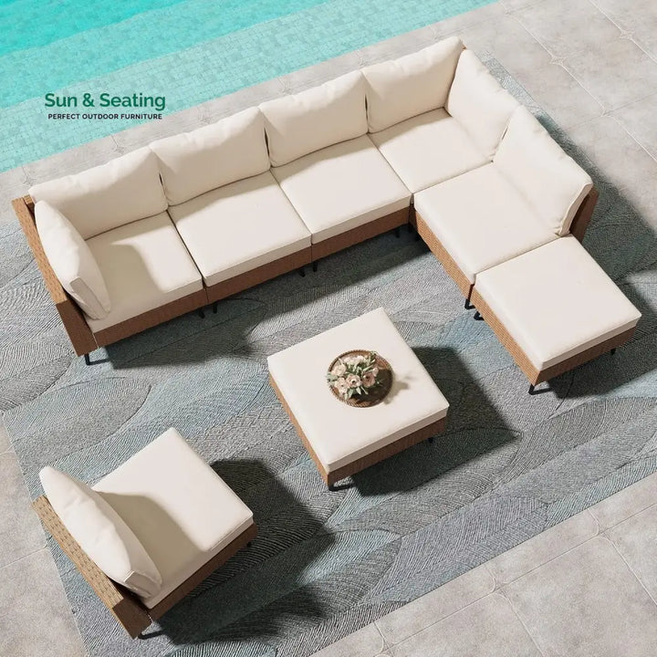 Ottilie Outdoor Rattan Wicker 8-Seater Sofa Set Sofa Set