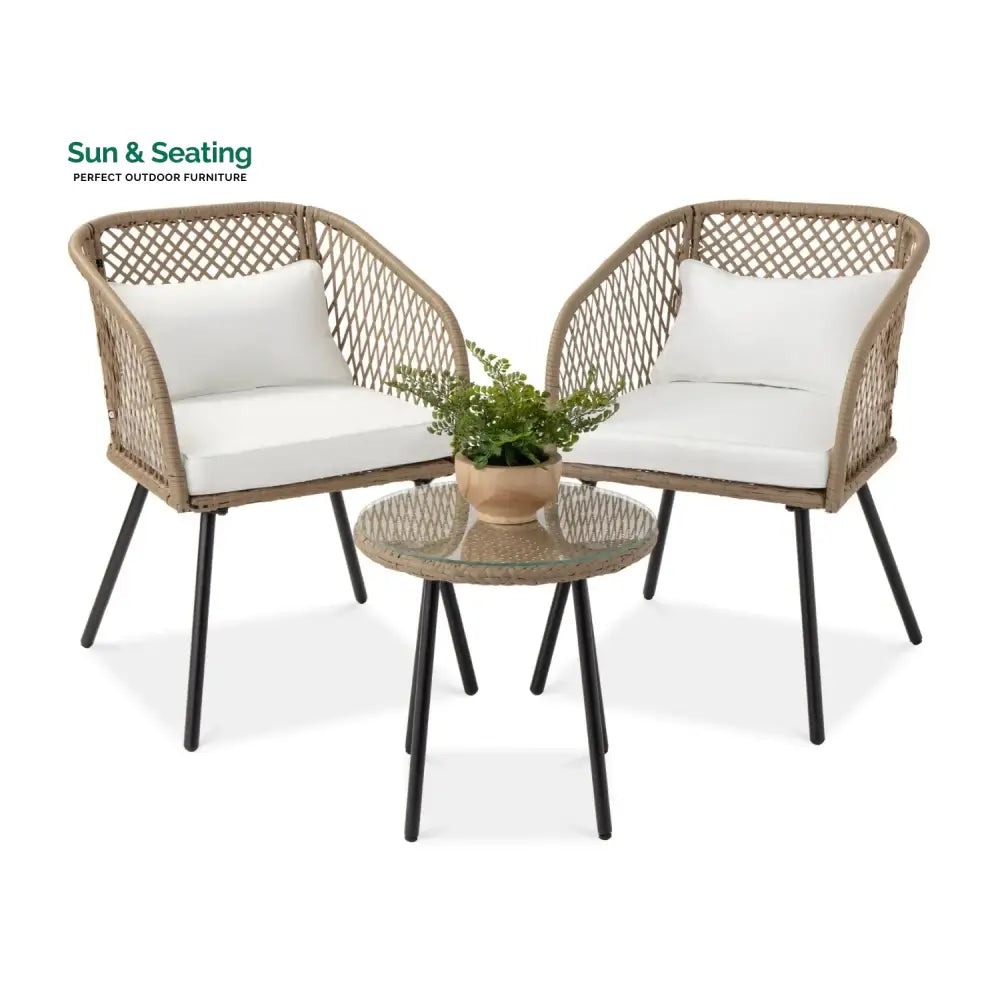 Ottilie Outdoor Wicker 3-Piece Patio Set Patio Set