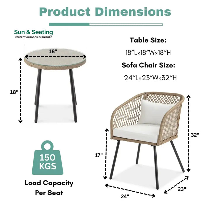 Ottilie Outdoor Wicker 3-Piece Patio Set Patio Set