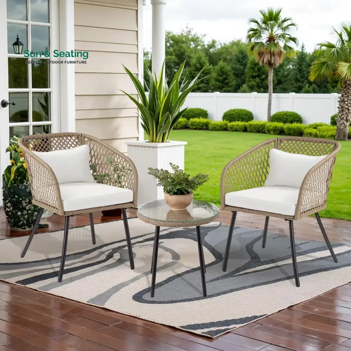 Ottilie Outdoor Wicker 3-Piece Patio Set Patio Set