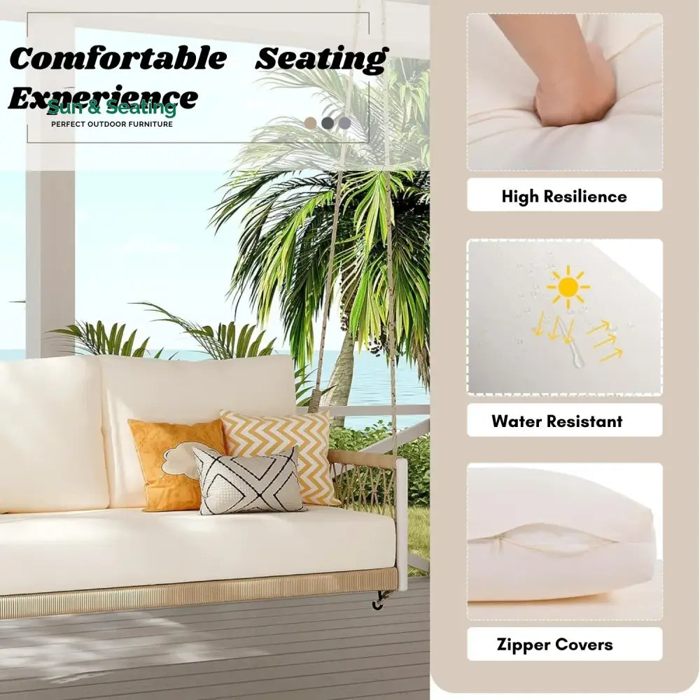 Outdoor Rope Swing 2-Person Hanging Chair Weatherproof Porch Swing Swing