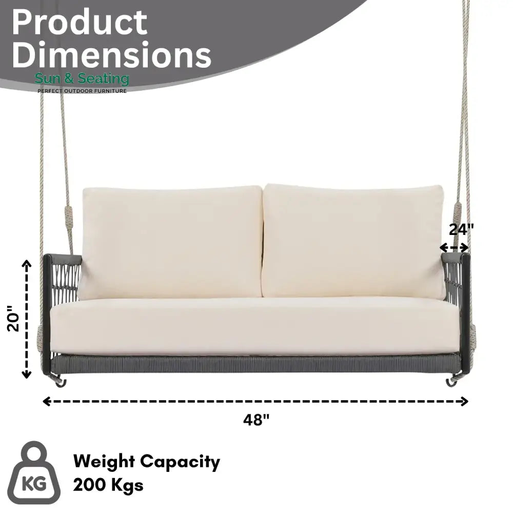 Outdoor Rope Swing 2-Person Hanging Chair Weatherproof Porch Swing Swing