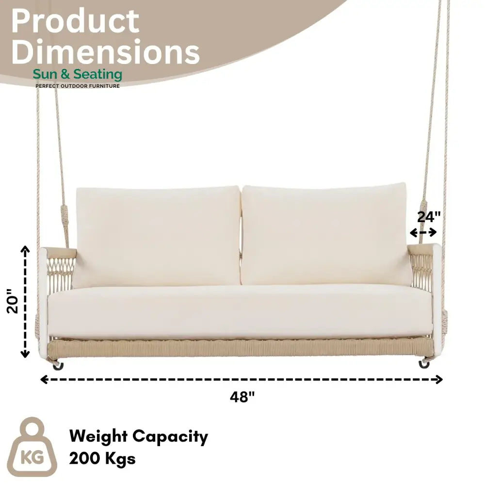 Outdoor Rope Swing 2-Person Hanging Chair Weatherproof Porch Swing Swing