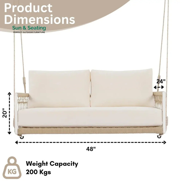 Outdoor Rope Swing 2-Person Hanging Chair Weatherproof Porch Swing Swing